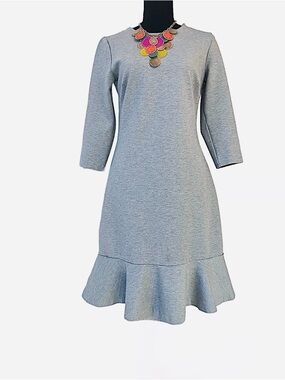 BANANA REPUBLIC ~ Heather Gray Ruffle-Hem 3/4 Length Sleeve Dress